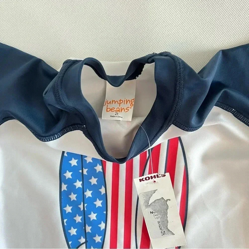 Jumping Beans Rashguard Size 2 Toddler Boys Top Short Sleeve Surf Board Print